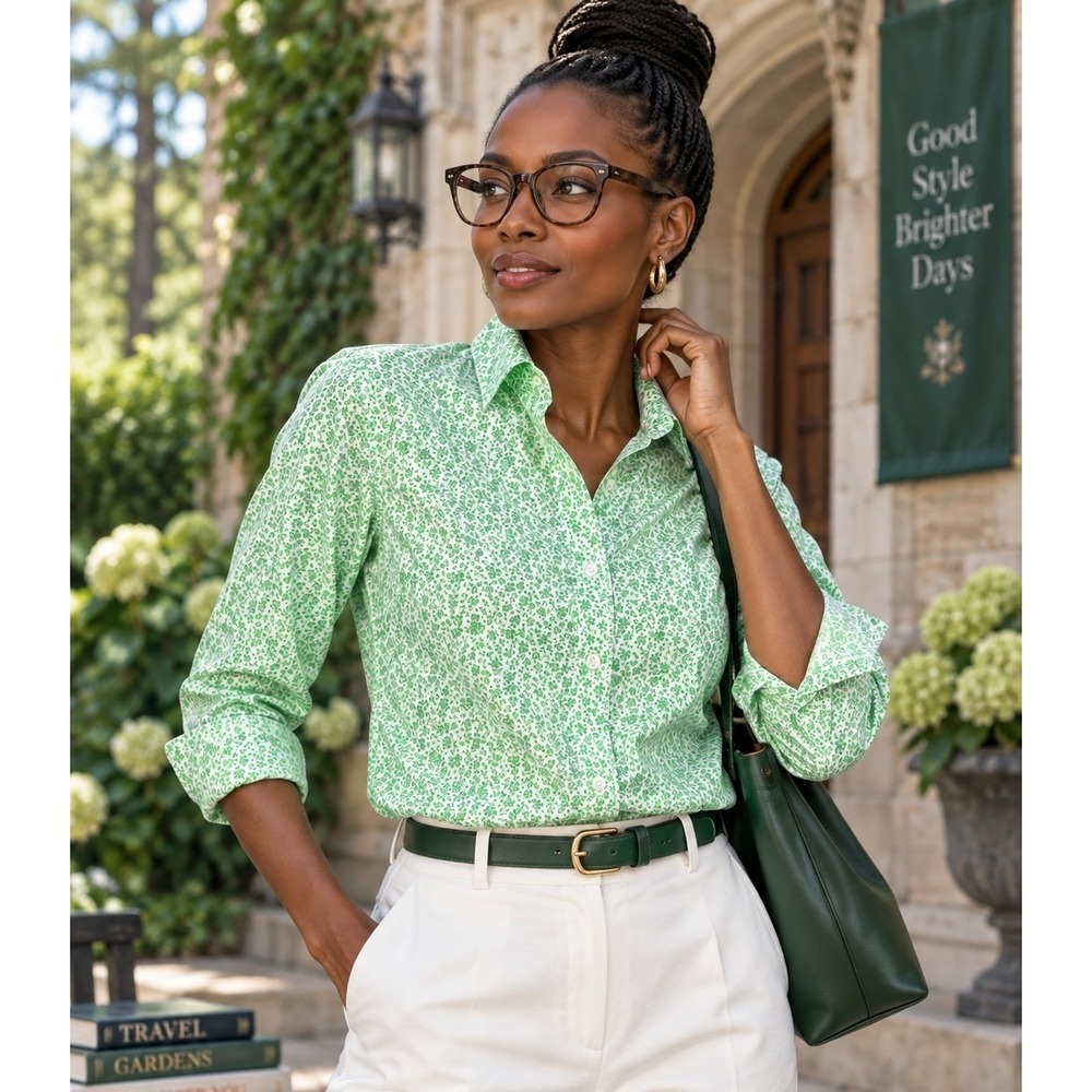 J.Crew Re-Imagined Green White Floral Ditsy Button Down Shirt BF817 Small